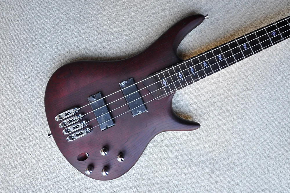 Flyoung Matte Red Brown 4 Strings Electric Bass Guitar Ash TUltra Thin Body