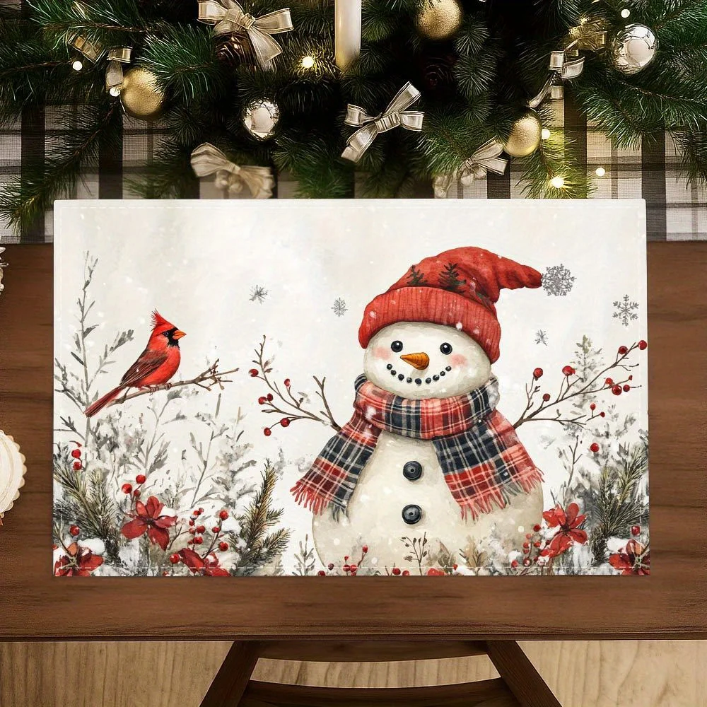 Cool‑toned Water‑wash Winter X‑mas Art Table Placemat Household Dinner Table Accessory for Holiday Time