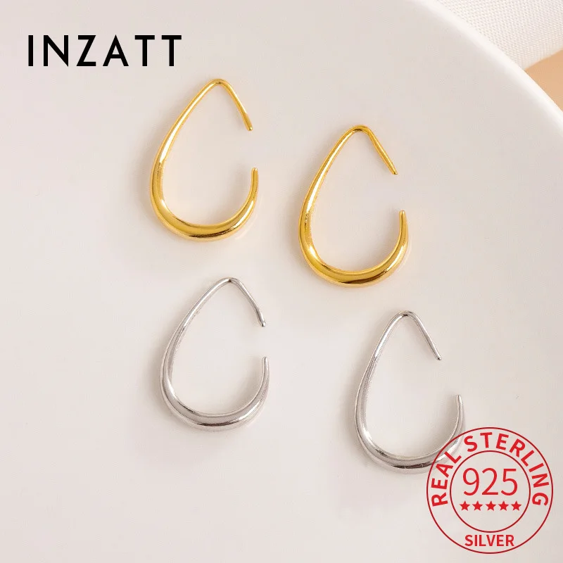 

INZATT Real 925 Sterling Silver Geometric Hook 18K Hoop Earrings For Women Classic Fine Jewelry Minimalist Accessories