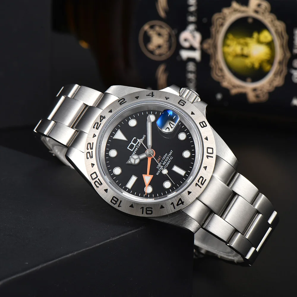 39mm GMT steel 24-hour bezel DC Luxury Brand watch with NH35 movement sapphire glass explorer watch case accessories