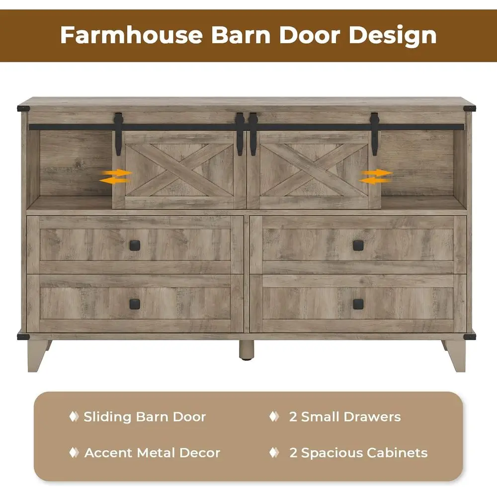 Komoda do sypialni z rustykalnymi drzwiami przesuwnymi z dębu i długimi szufladami.