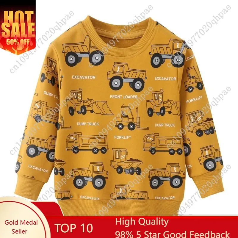 

Jumping Meters New Arrival Hot Selling Boys Sweatshirts Cartoon Cars Print Long Sleeve Toddler Kids Costume Autumn Children's