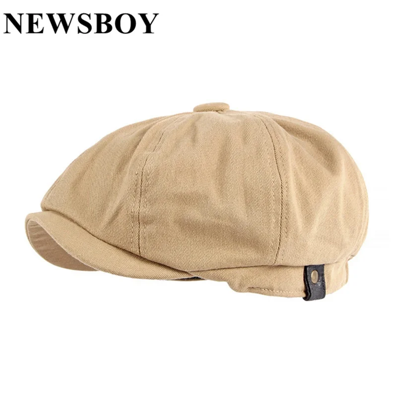 Flat Cap Hat Men for Summer Newsboy Cap Solid Cotton Mens Beret Hat Women Octagonal Hat Vintage Black Eight Panel Hat