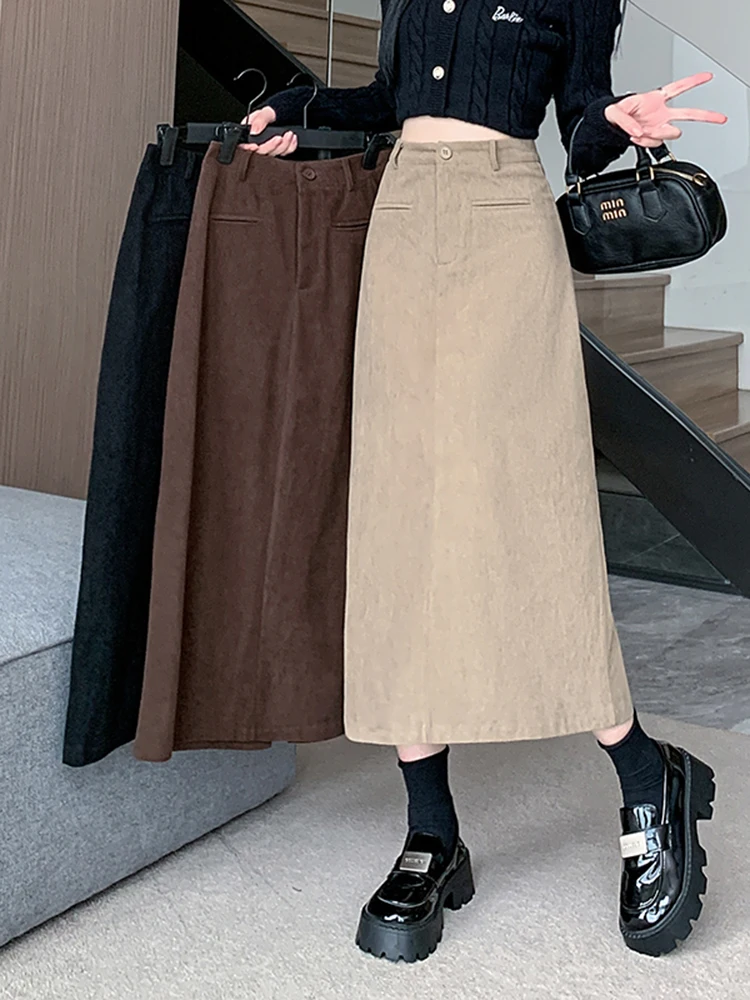 

High Waist A-Line Skirt Women's Autumn Winter Spring Slimming Asymmetrical Mid-Length Wrap Body Straight Skirt