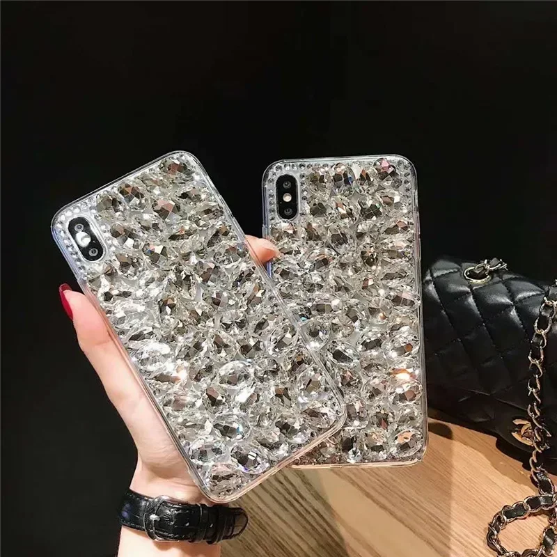 S22 Ultra Glas Dicke Strass Fall Für Samsung Galaxy S21 S20 Plus A51 A71 Hinweis 10 lite A20S Abdeckung Bling Telefon Gehäuse