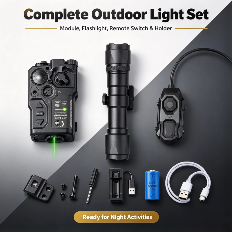 Green LED Illumination Module with Switch, High Bright Focus Beam, Adjustable Holder, Outdoor Night Accessory