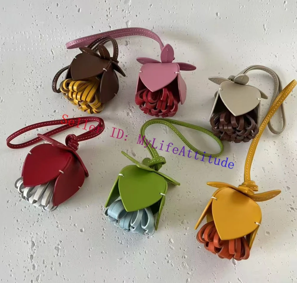 

Calf Leather Trick Flower Bag Charm Handbag Floral Pendant Hanging Ornament For Backpack Car Purse Keychain Keyring