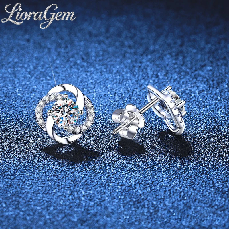 

LioraGem Classic Moissanite Whirlwind Stud Earrings for Women, Minimalist Diamond-Set Windmill Earrings Platinum PT950 Stamp
