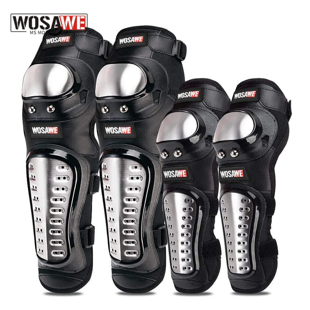 

WOSAWE 4Pcs/Set Stainless Steel Elbow Knee Pads Motorcycle Knee Pad Armor Moto Racing Knee Protective Gear Protector Guards Kit