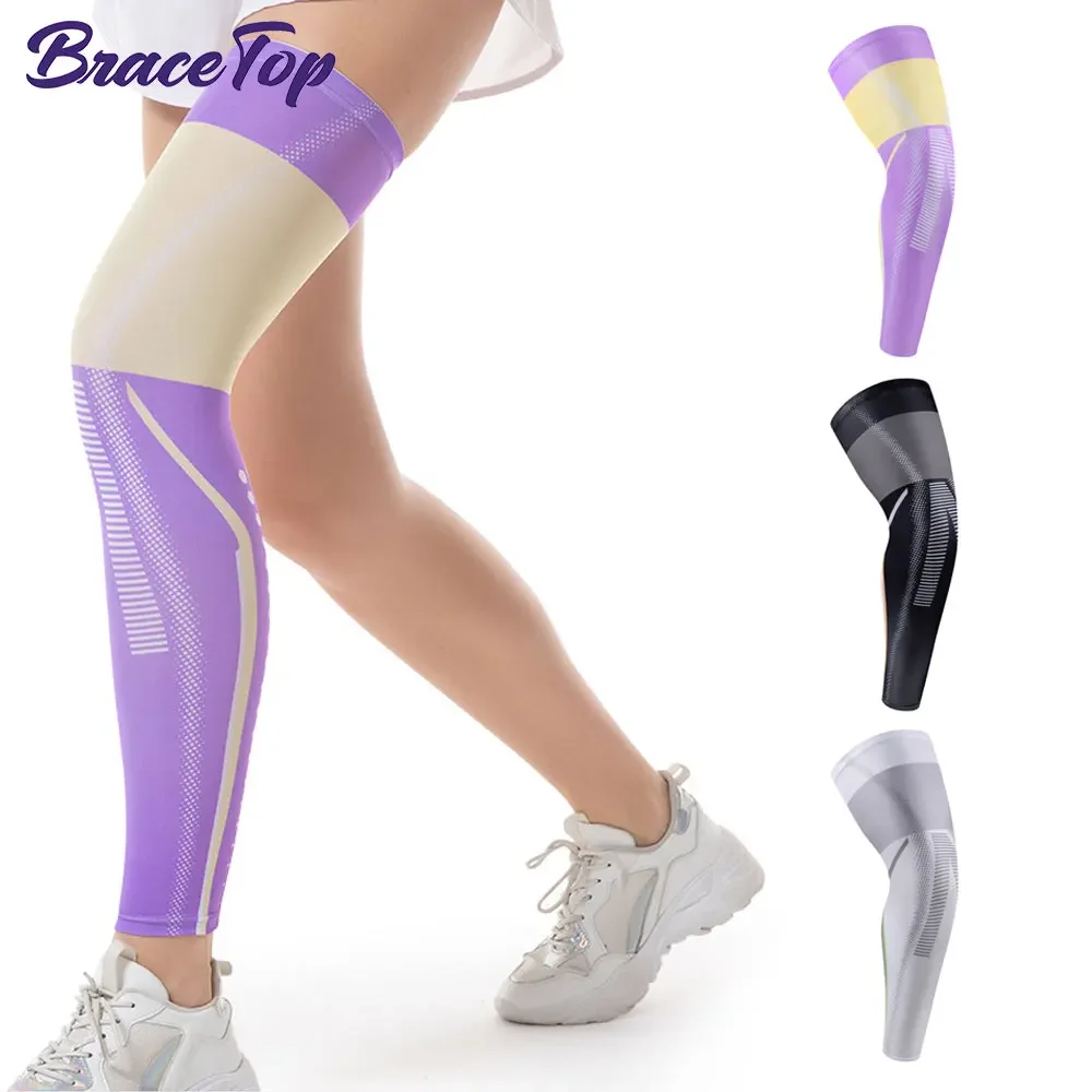 1 Pc Full Leg Compression Sleeve Long Knee Pads, Sports UV Leg Brace with Anti-slip Silicone Strips, Running Basketball Football