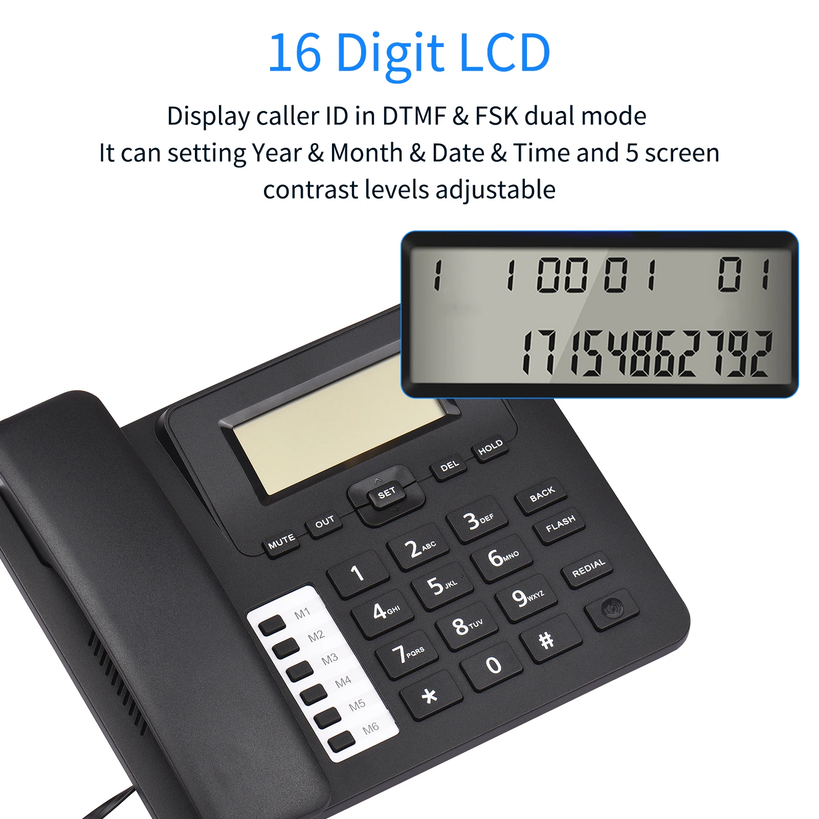C06 Corded Phone Desk Landline Phone Telephone DTMF/FSK Dual System Support Hands-/Redial/Flash/Speed / Volume Control