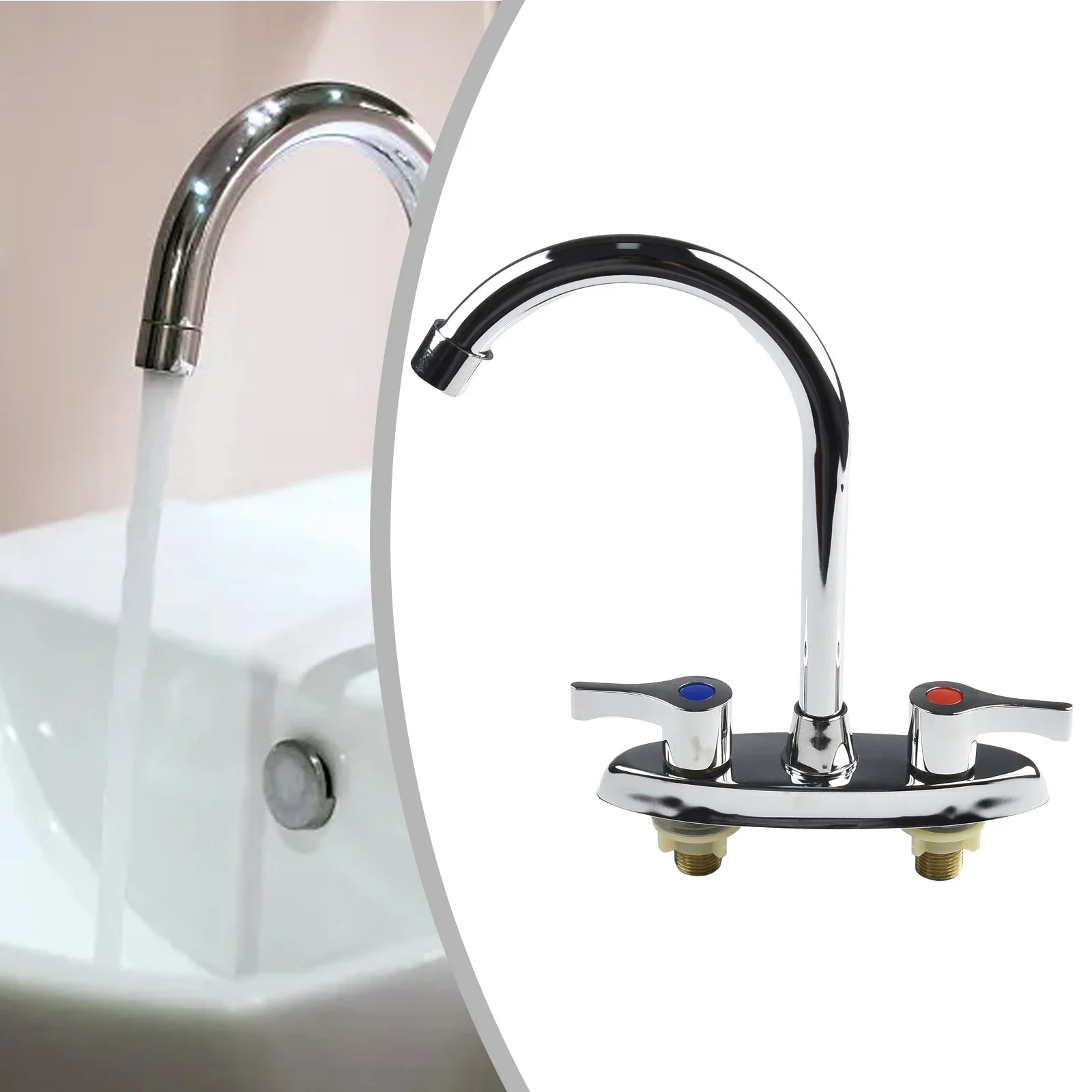 Basin Faucet Brass Double Hole Single Handle Kitchen Faucet Rotary Hot Cold Water Basin Sink Mixer Tap Bathroom Washbasin Faucet