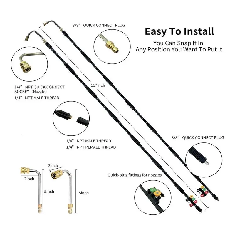Pressure Washer Extension Wand-Gutter Cleaning Tools, 1/4In Connect Pressure Washer Extension Wand metal+plastic