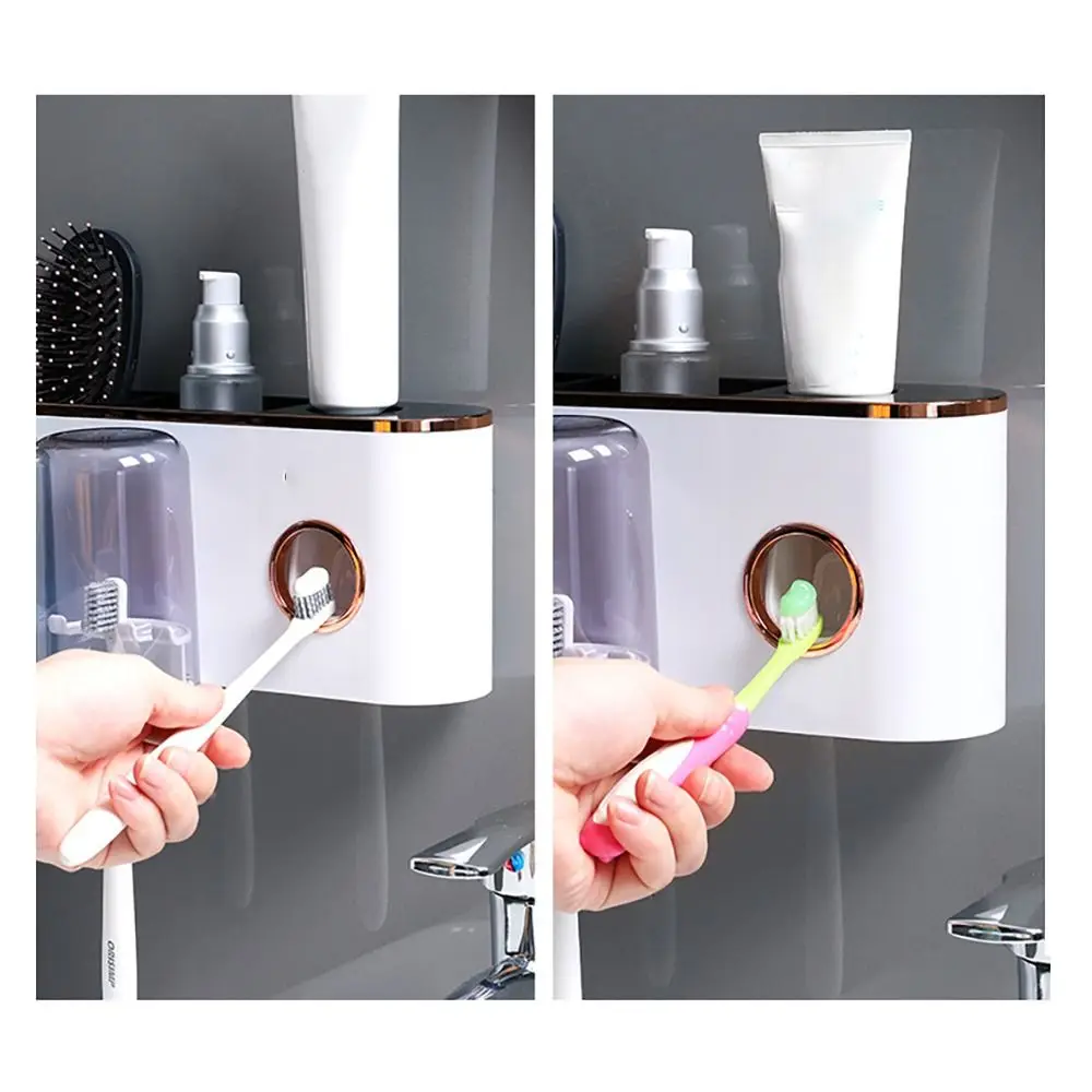 Hot Plastics Toothbrush Holders No Punching Automatic Toothpaste Squeezing Dental Tank Organizer Storage Bathroom decor