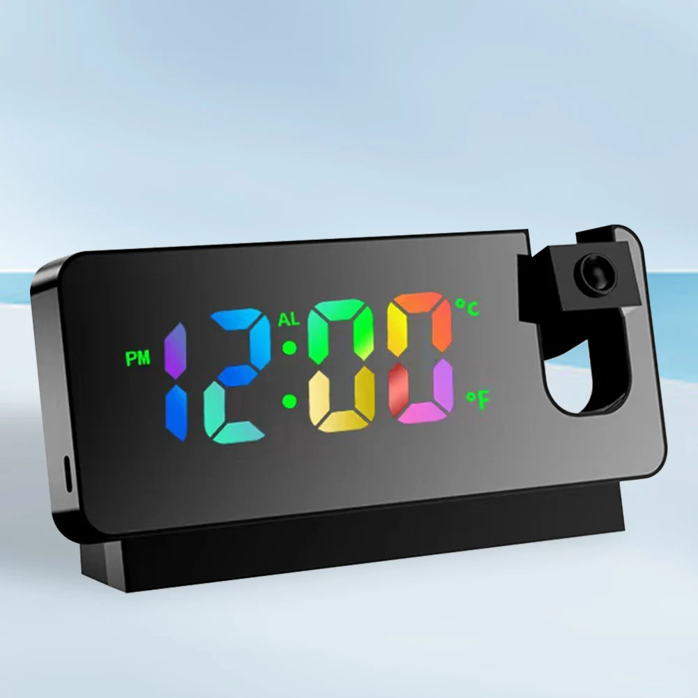 Digital Electronic Clock Multifunctional Projection Alarm Clock USB Charging 180° Rotation Ceiling Projector for Bedroom Office