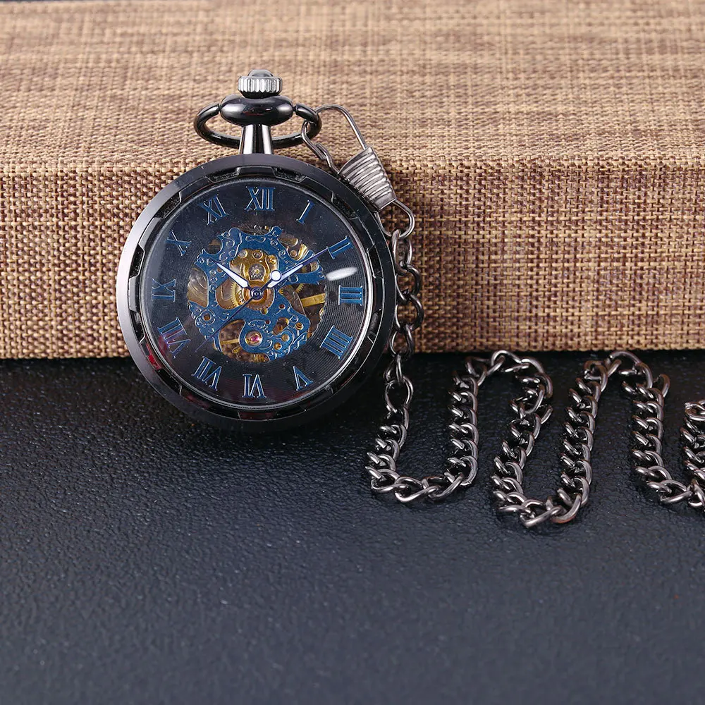 Orologio da tasca meccanico dorato di lusso per uomo donna quadrante trasparente cassa in oro orologio con ciondolo a catena Fob per regalo di raccolta