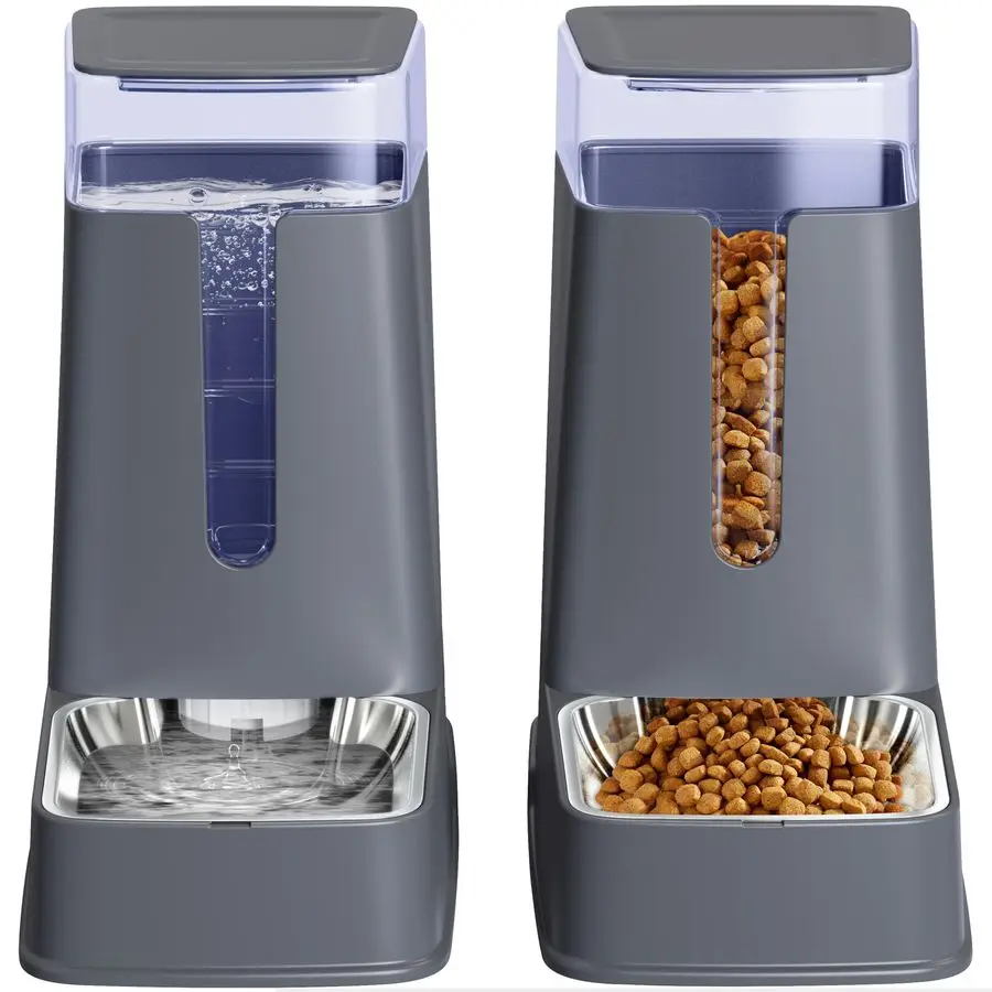 

Cat Food Dispenser and Cat Water Dispenser Set with Stainless Steel Bowls Gravity Dog Feeder for Small Medium Big Cat Dog Pet Pu