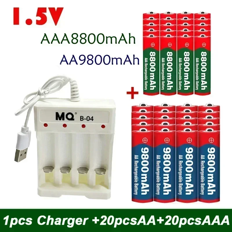 

New 1.5V Rechargeable Battery, AAA 8800Mah+AA 9800 Mah, Plus Charger Set Alkaline Technology, Suitable for Remote Control,shaver