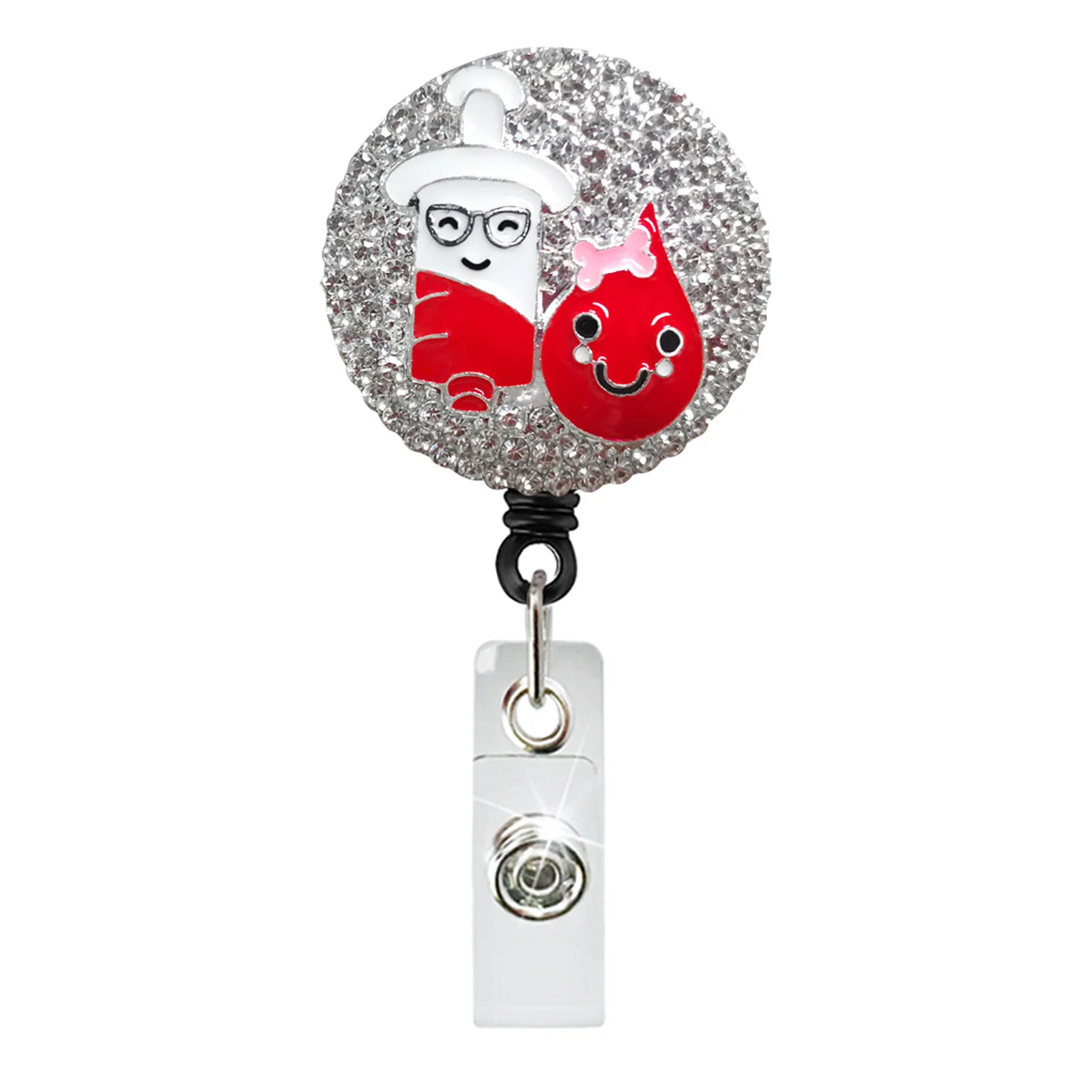 Rhinestone Heart Shape Rotating Badge Holder, seringa ECG, estetoscópio, carretel de crachá retrátil, presente para médico e enfermeira