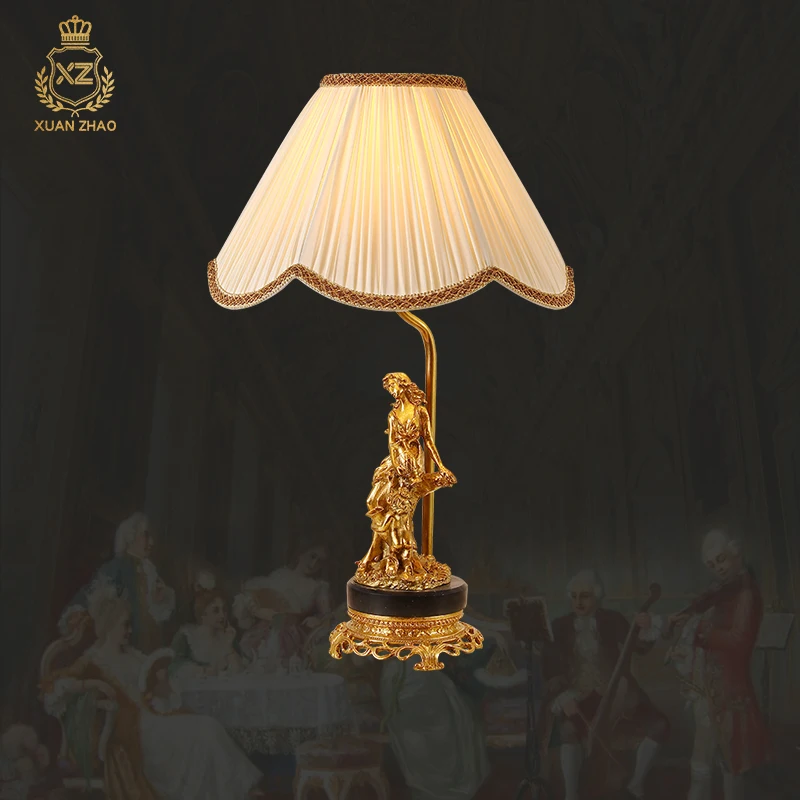

XUANZHAO American Style Godness Decor Led Gold Antique European Brass Light Table Lamp Hotel For Decorative