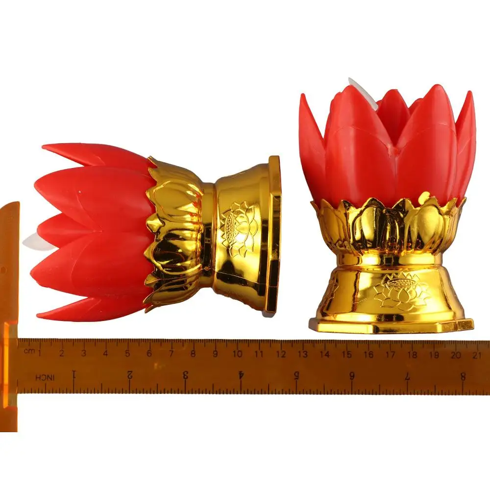 2 قطعة ضوء اللوتس الإلكترونية الأحمر لوتس مصباح LED أضواء الشموع أضواء البوذية بطارية LED مصباح Finials بطارية ضوء الليل المنزل #5