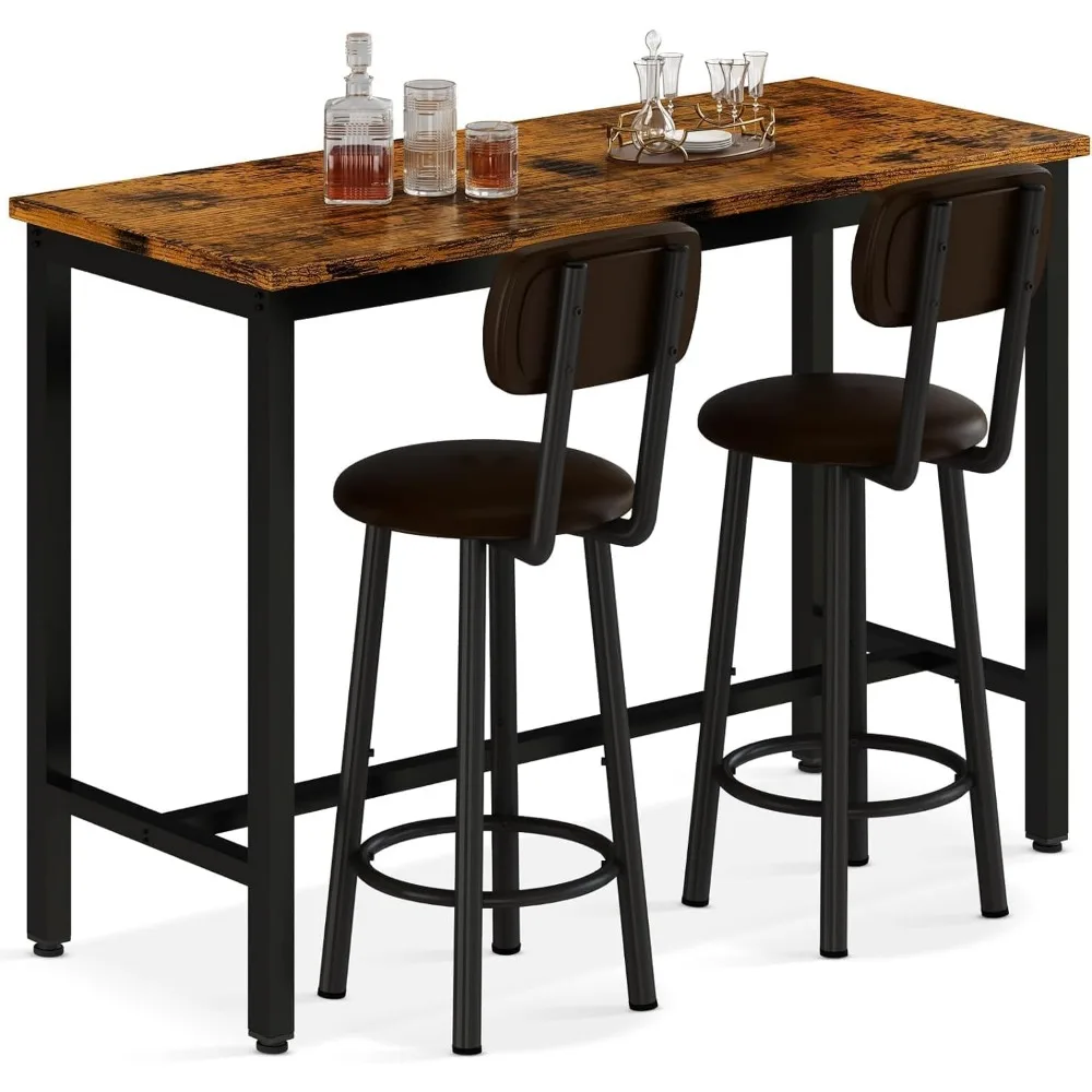 Set tavolo da bar di 2, tavolo da bar industriale e sedie, set da 2,3 pezzi, altezza tavolo da bar con 2 sgabelli con schienale, piccola cucina