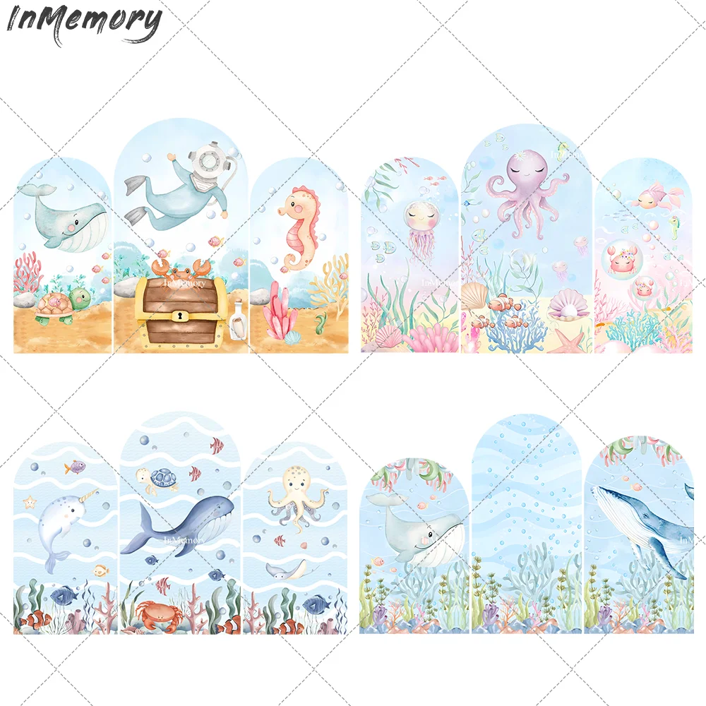 

Подводная морская тема, арка, настенные панели, фоны для мальчика, принадлежности для дня рождения, кораллы, осьминог, рыба, детский душ, арочный баннер