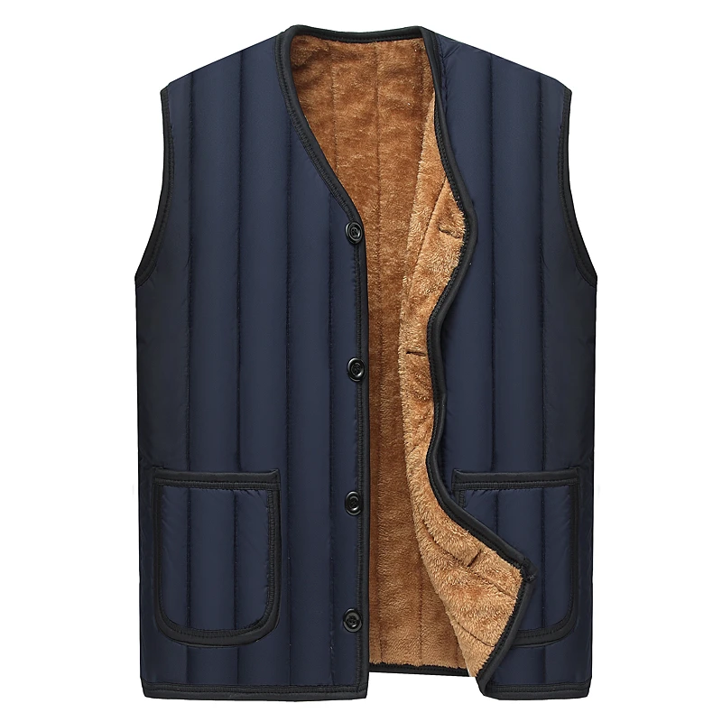 

Autumn and Winter Middle-aged Men's Waistcoat Vest with Velvet Fishing Vest Big Size Pocket Dad Jacket New Style