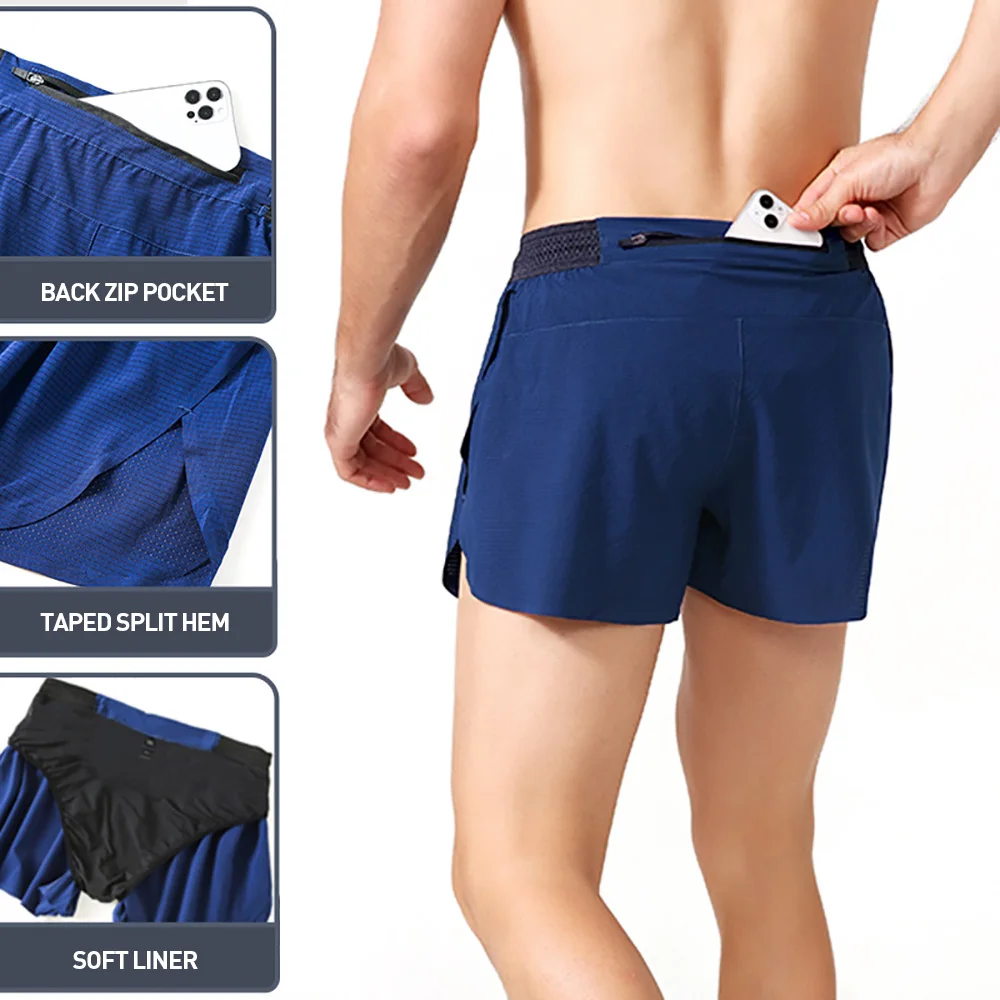 

Легкие спортивные шорты для бодибилдинга Dry Fit 2 в 1, мужские шорты для бега в тренажерном зале с карманом на молнии