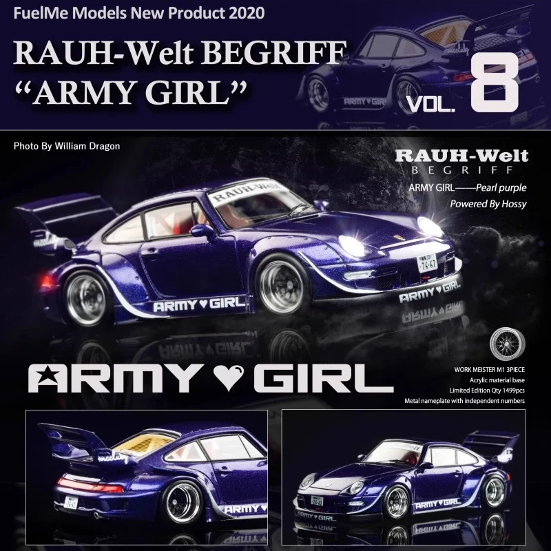 1:64, RV mobil olahraga 911 993 RWB tentara gadis, resin miniatur statis simulasi mobil boom bermain model, koleksi dewasa dekorasi.