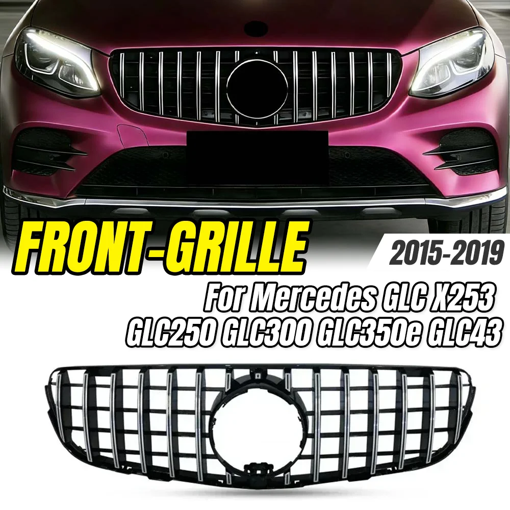 

For Mercedes Benz GLC X253 GLC250 GLC300 GLC350e GLC43 2015-2019 Front Grill,Chrome Silver Diamonds Style Front Racing Grille.
