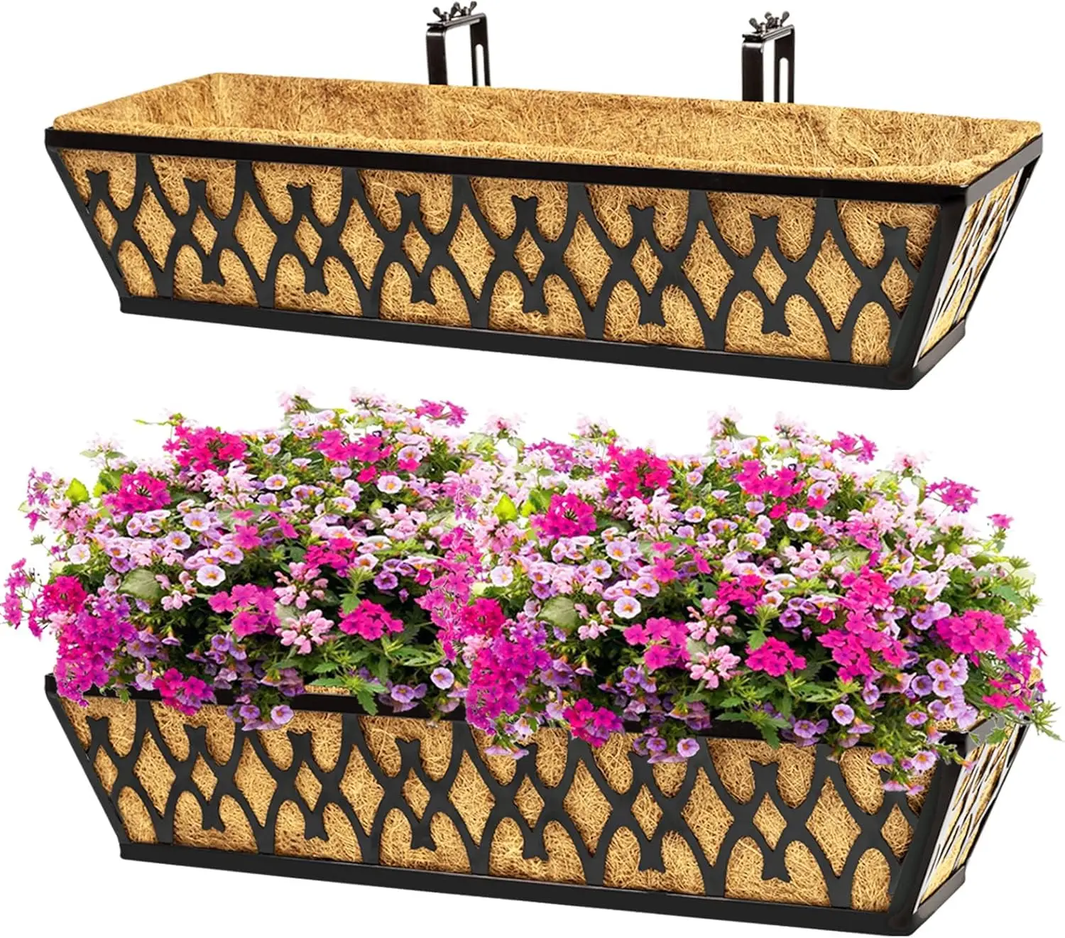 

2 Pack 24 Inch Window Boxes Planters Railing Planter Box with Adjustable Brackets for Porch Fence Patio Balcony Hanging Flower B