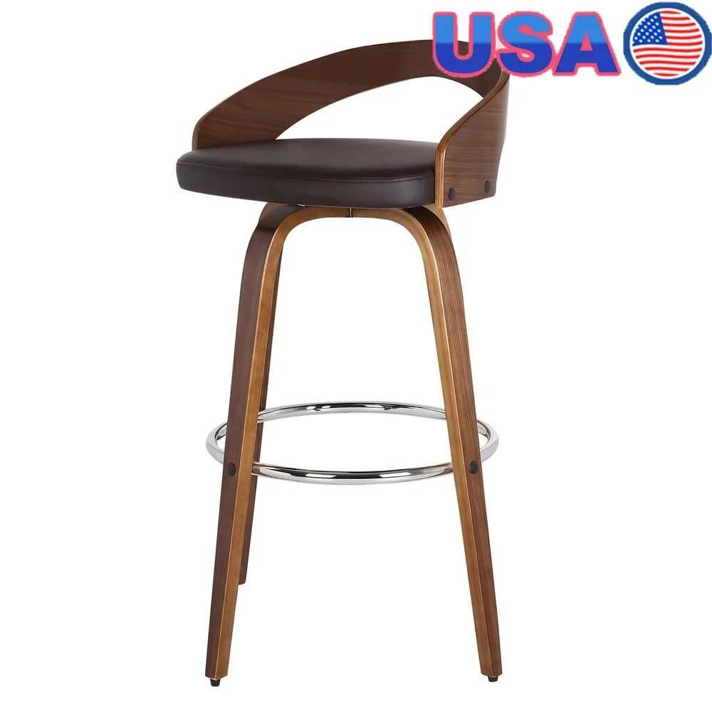Taburete giratorio de piel sintética con Base de madera, rotación de 360 grados, asientos cómodos, cocina, Bar, comedor
