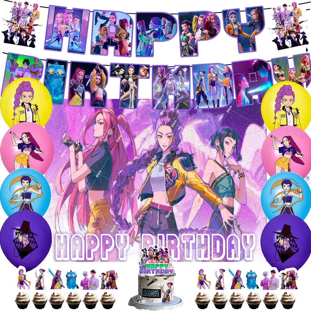 

Movie‌ HUNTR/X‌ K/Pop Demon Hunters‌ Girls Anime Cosplay Birthday Party Decor Balloon Cake Topper Baby Shower Banner Backdrop