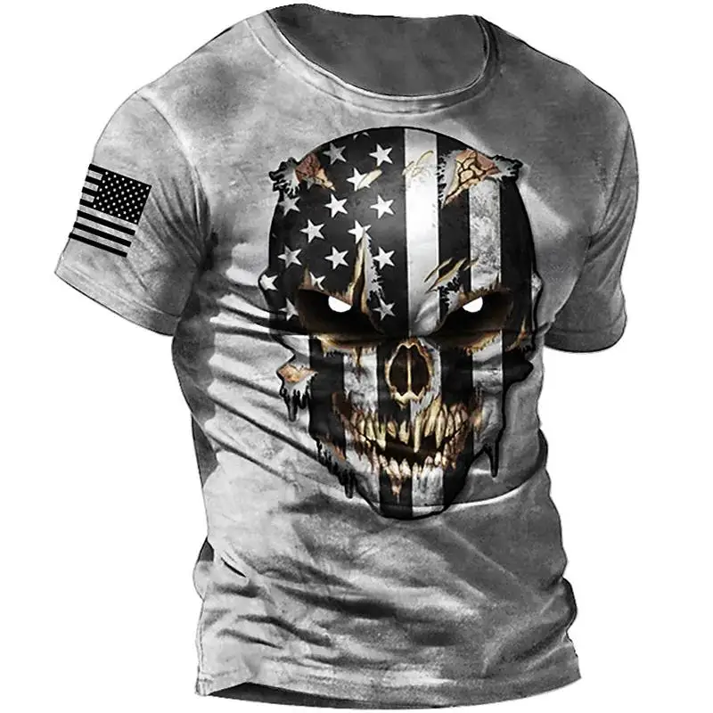 Retro Us Vlag Patroon 3d Print Zomer Heren-Hals T-Shirt Casual Korte Mouw Oversized T-Shirts Mode T-Shirt Tops Heren Kleding