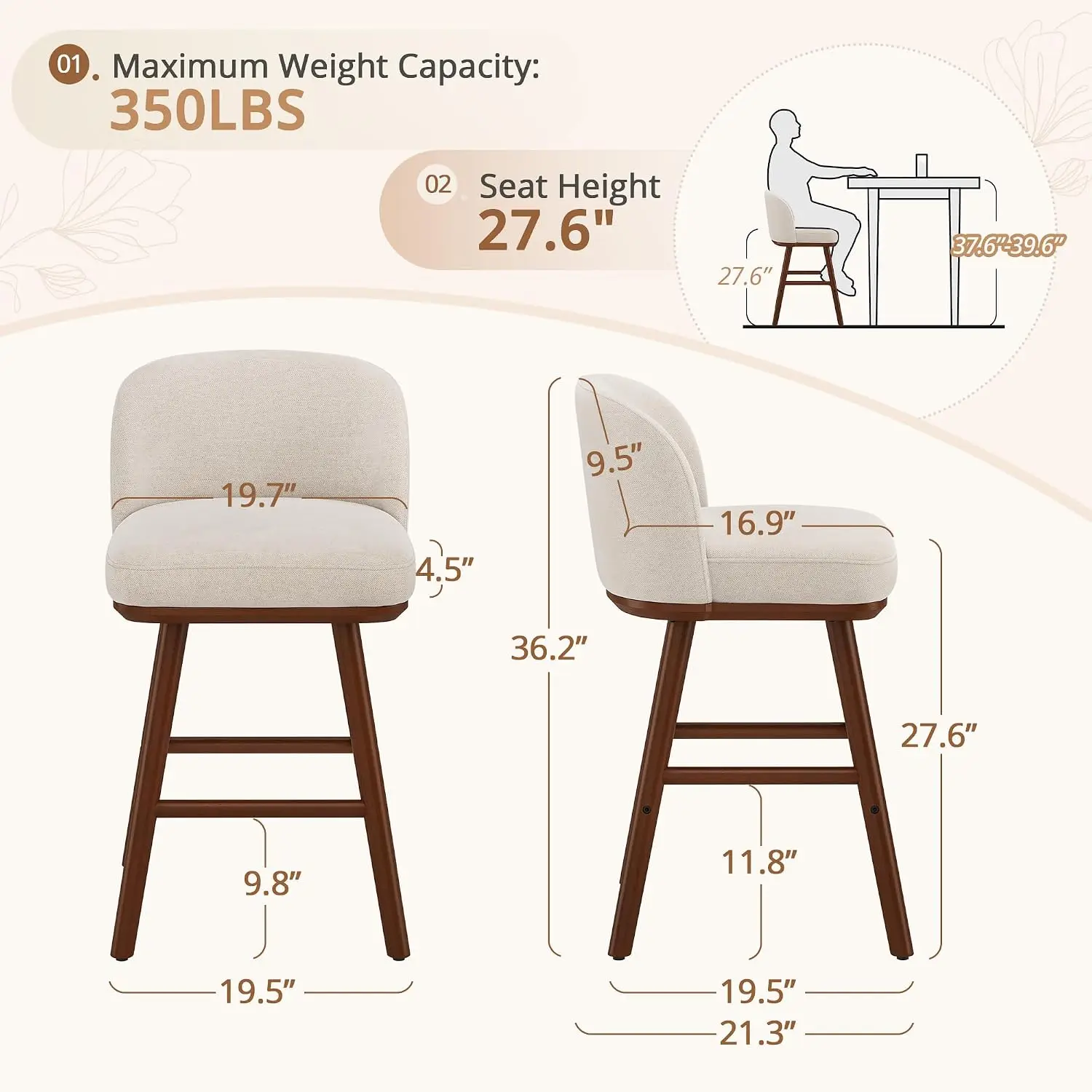 Bar Stools Set of 3, 27.6