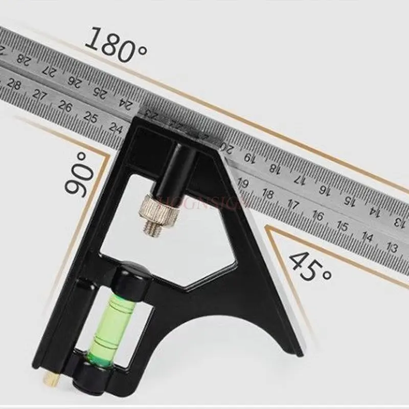 1 Uds. Regla de ángulo recto multifuncional gruesa de acero inoxidable para carpintería de alta precisión, regla de ángulo de combinación móvil
