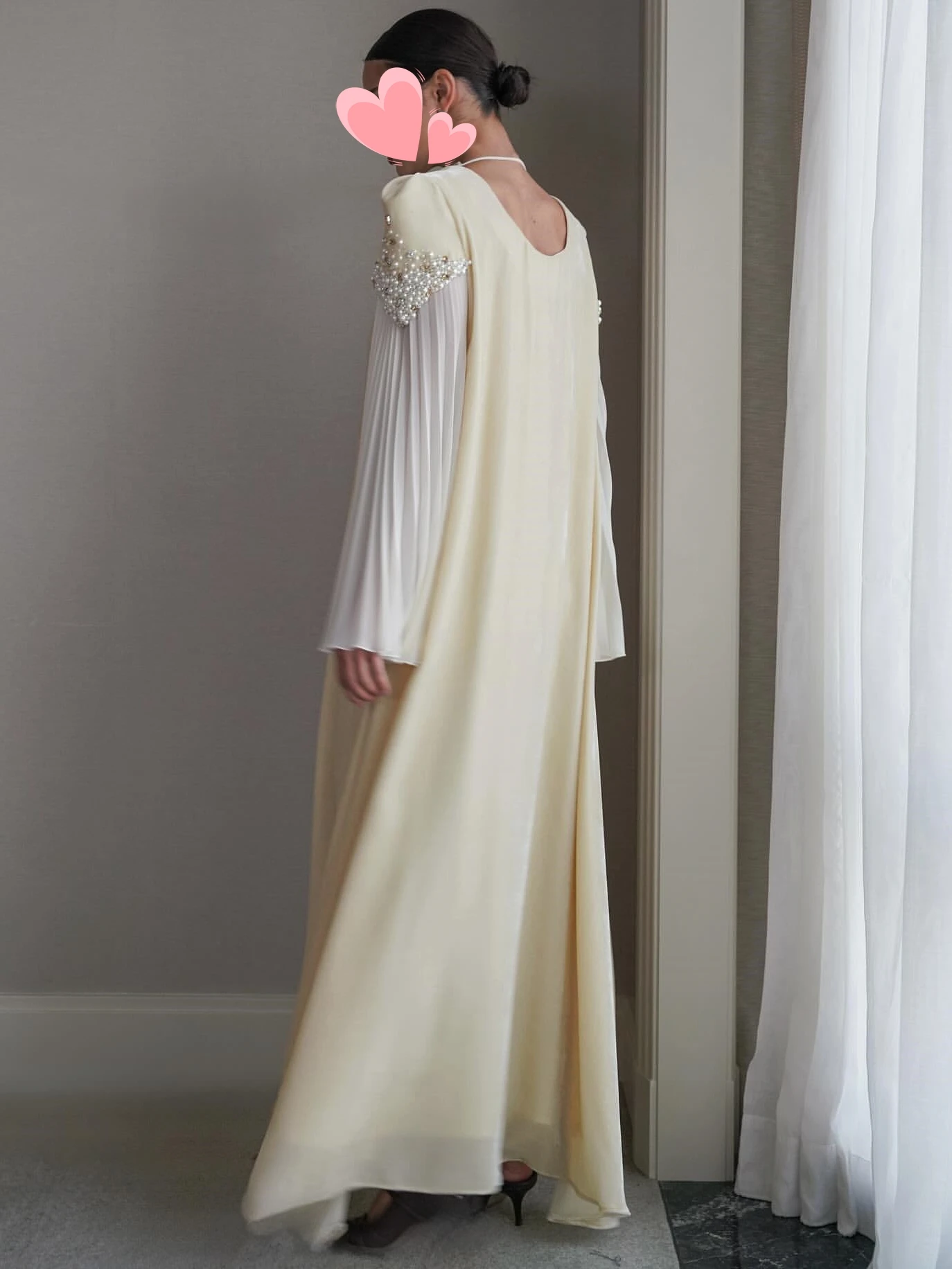 Other Shore Elegant Vintage Simple Beige Pearls Chiffon Stylish New Customized Formal Occasion Prom Dress Evening Party Gowns