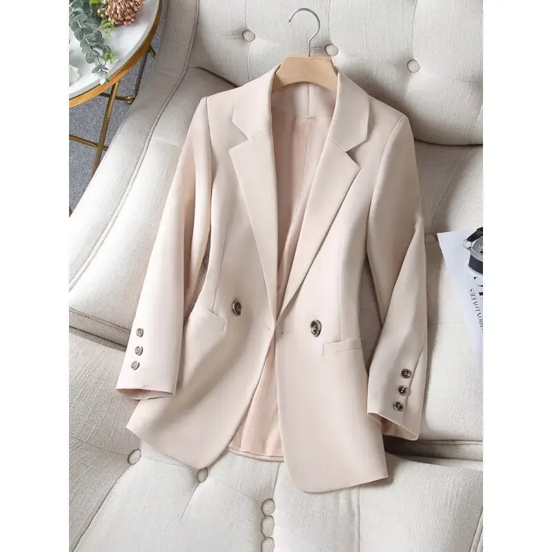 Pop Khaki Casual Suit Jacket Female Spring And Autumn 2025 New Korean Version Temperament Slim Blazer Ladies Outwear Black Top