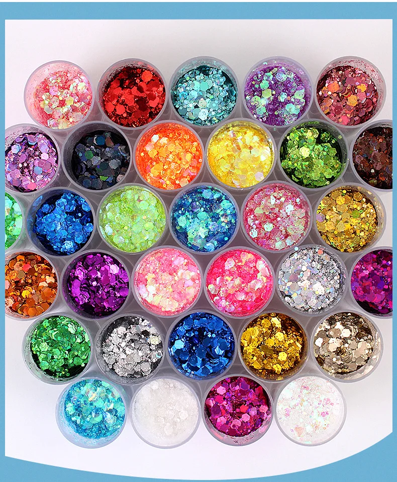 32pcs 32 Colors Rainbow Glitter Chunky And Fine Nail Glitter Mix, Nail Art Resin Glitter Powder In DIY Decoration