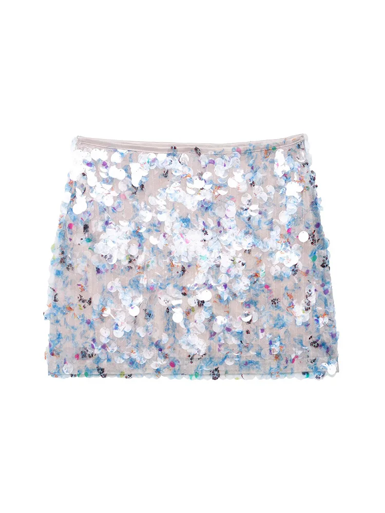 SIYANG ผู้หญิงแฟชั่น Sequined Solid ซิปด้านข้าง A-Line กระโปรงมินิวินเทจสูงเอวหญิง Chic Lady กระโปรง