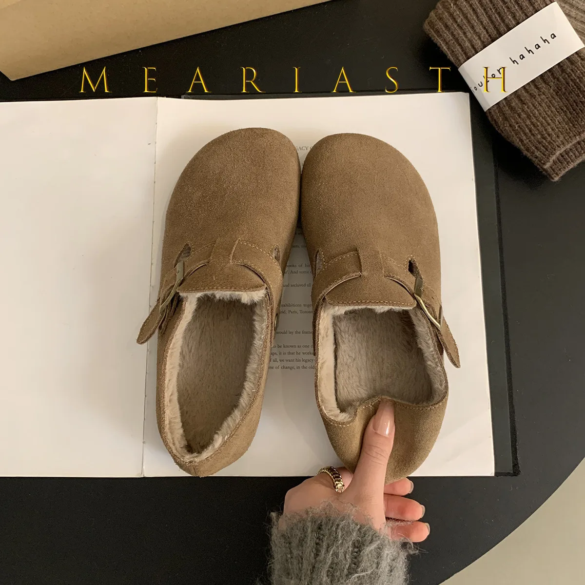 جلد الغزال المرأة أحذية مسطحة القدم ربيع الخريف لينة أسفل الفول الفول مسطحة القاع حذا فردي للسيدات المألوف حذاء بدون كعب #5