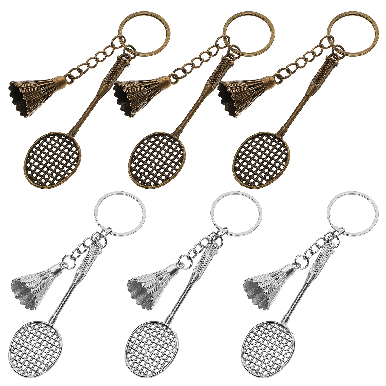 

6Pcs Stainless Steel Metal Badminton Shuttlecock Keychain Set Pendant Charm Key Holder Silver Bronze for Badminton Player Sports