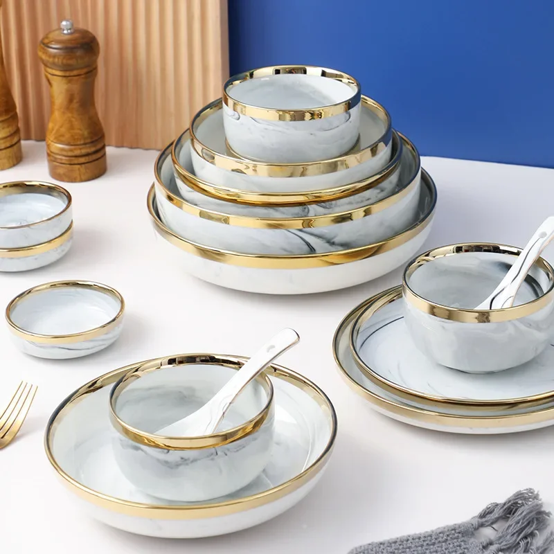 Grey Marble Glazes Ceramic Plate Western Steak Salad Dinner Plates Bowl Tableware Breakfast Dessert Dishes Home Decor Plates