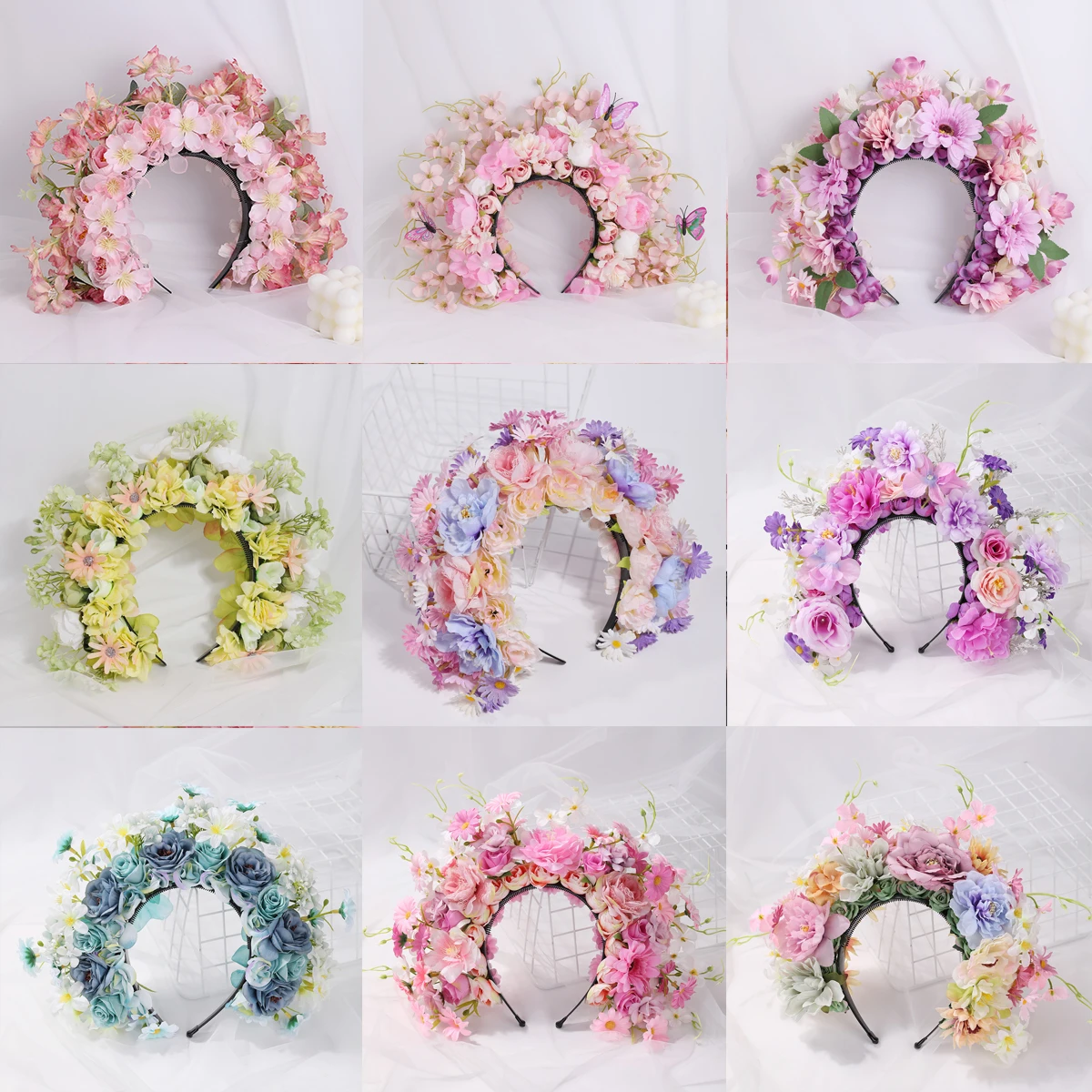 Handmade headwear Double-sided silk flower headband Daily Hanfu accessories High appearance level multi-color hair flower stereo