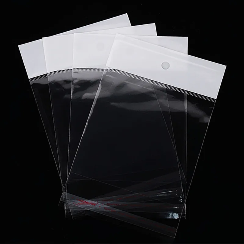 100pcs Clear OPP Self Adhesive Header Chuck Bag Clothes Shoes T-shirt Sock Underwear Towel Cards Jewelry Gifts Packaging Pouches