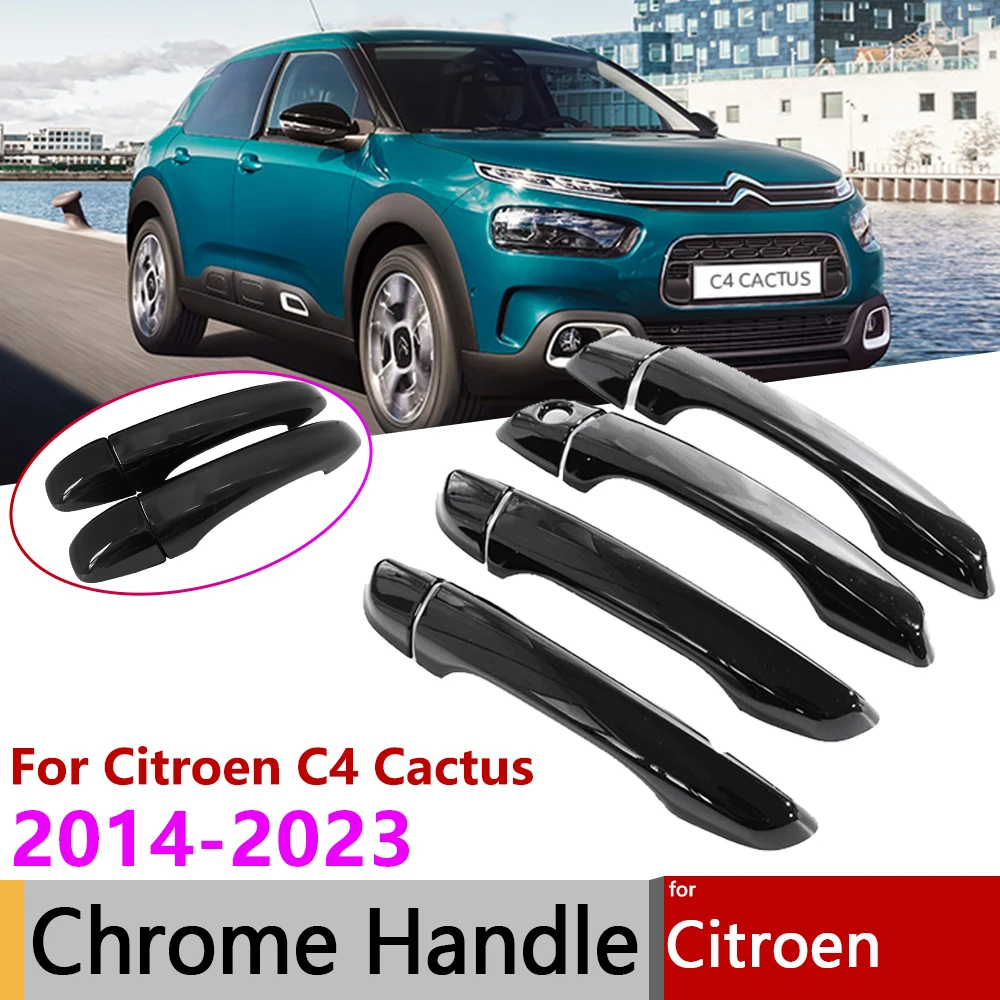 For Citroen C4 Cactus 2014~2023 Gloss Black Outer Door Smart Handle Cover Trim ABS Protective Stickers Car Exterior Accessories