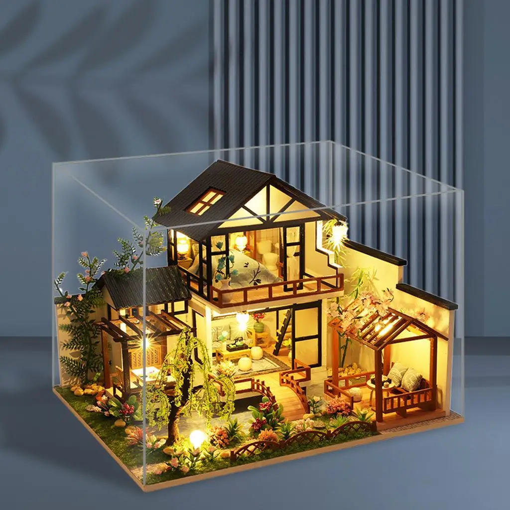 Casa de bonecas artesanal criativa com móveis decoração de boneca com luz LED