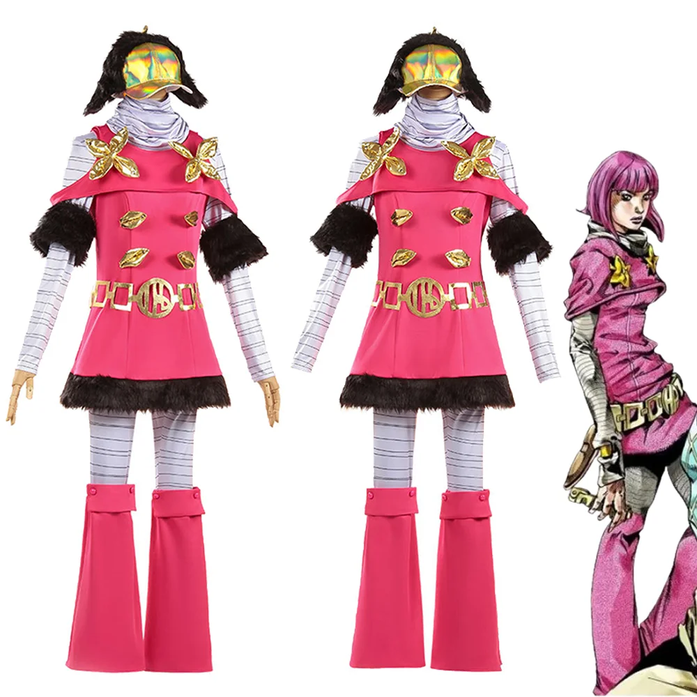 

Hot Pants Cosplay JoJo Anime Bizarre Adventure Costume Pink Combat Outfit Adult Women Halloween Party Comic Con Cos Disguise