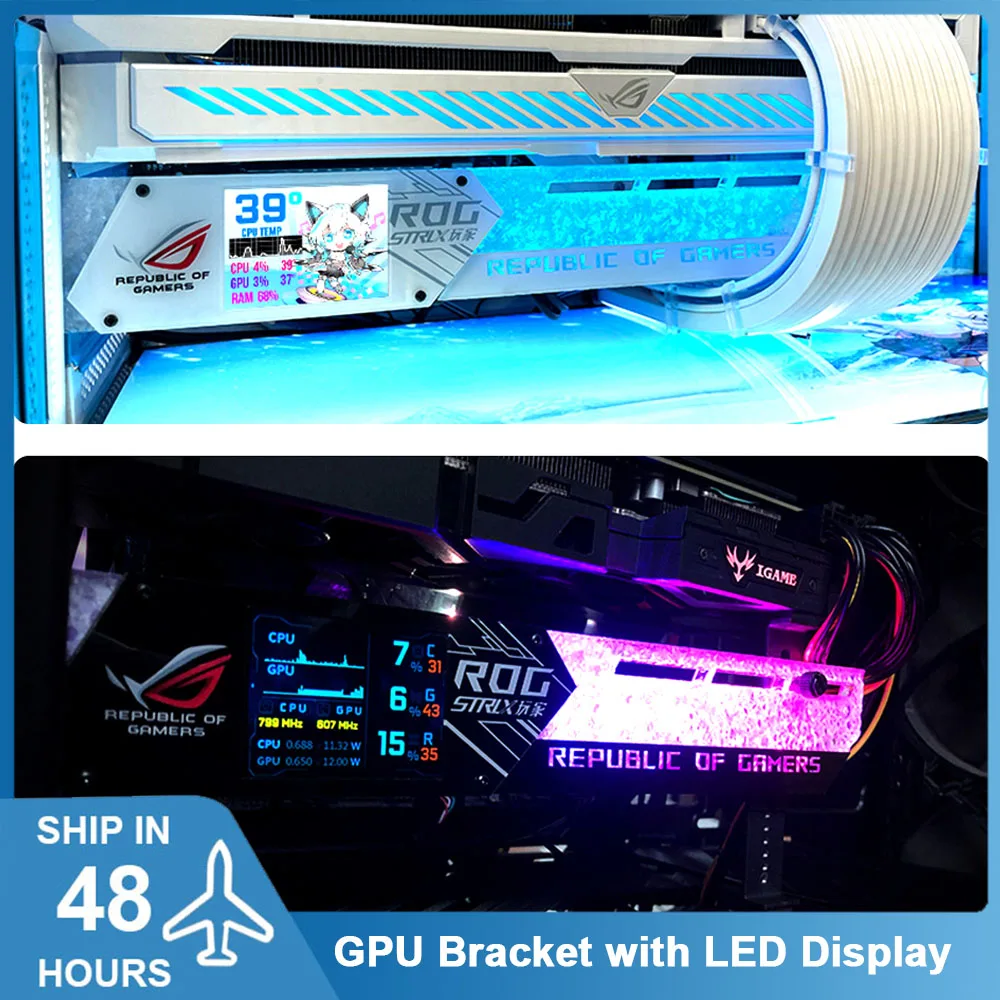 RGB GPU Bracket With 2.2 Inch LED Temperature Display 5V/12V 3090 4090 ROG Horizontal Video Card Support Holder AURA SYNC